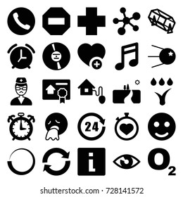 Circle icons set. set of 25 circle filled icons such as lottery, vomiting emot, stopwatch, add favorite, medical cross, doctor, cd, bill of house sell, smart home
