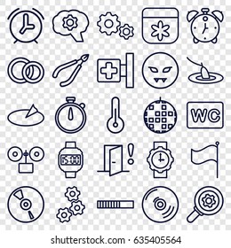 Circle icons set. set of 25 circle outline icons such as woman in spa, flower, wc, medical cross, flag, cd, engagement rings, temperature, door warning, fishing