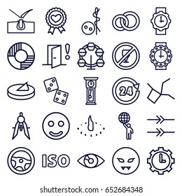 Circle icons set. set of 25 circle outline icons such as shave hair in skin, needle button, compass, heart ribbon, clock in gear, iso, door warning, 24 hours, lifebuoy, arrow
