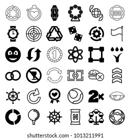 Circle icons. set of 36 editable filled and outline circle icons such as casino bet, dice, carousel, engagement ring, no alcohol, gear rotate, helm, heart ribbon