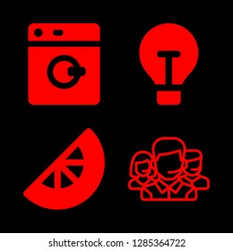 circle icons set with lemon, lightbulb filled tool and washing machine vector set