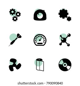 Circle icons. vector collection filled circle icons set.. includes symbols such as gear, tire repair, speedometer, fan, paper towel, disc. use for web, mobile and ui design.