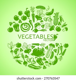 círculo de iconos vegetales en un fondo blanco