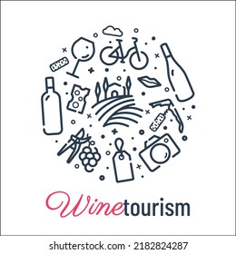 circle with icons of wine and wine tourism