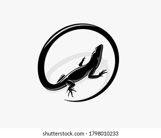 Circle iguana lizard logo icon symbol design illustration
