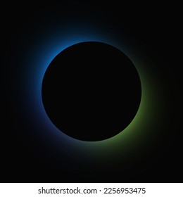 Circle illuminate frame with gradient. Blue and green round neon banner isolated on black background. Vector illustration