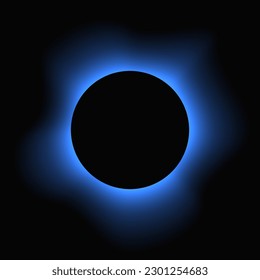 Circle illuminate frame with gradient. Blue round neon banner isolated on black background. Vector illustration