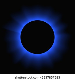 Der Kreis beleuchtet den Rahmen mit Farbverlauf. Blaues, rundes Neonbanner einzeln auf schwarzem Hintergrund. Vektorgrafik