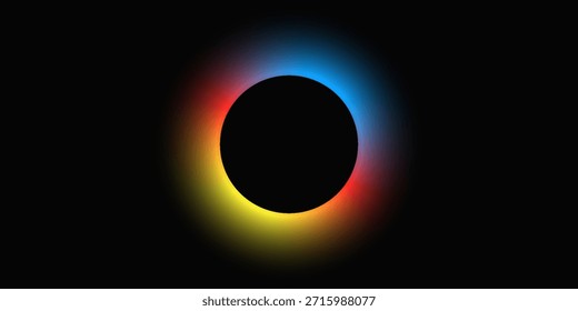 Círculo iluminar marco con gradiente. Anuncio de neón redondo azul, amarillo y verde aislado sobre fondo negro. Ilustración vectorial

