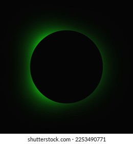 Circle illuminate frame with gradient. Green round neon banner isolated on black background. Vector illustration