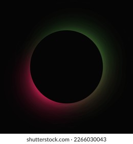 Circle illuminate frame with gradient. Green and red round neon banner isolated on black background. Vector illustration