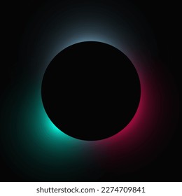 Circle illuminate frame with gradient. Green and red round neon banner isolated on black background. Vector illustration