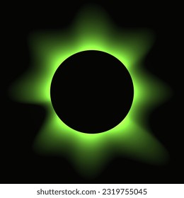Circle illuminate frame with gradient. Green round neon banner isolated on black background. Vector illustration