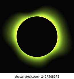 Circle illuminate frame with gradient. Green round neon banner isolated on black background. Vector illustration