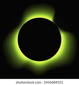 Circle illuminate frame with gradient. Green round neon banner isolated on black background. Vector illustration