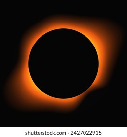 Circle illuminate frame with gradient. Orange round neon banner isolated on black background. Vector illustration Vektor Stok