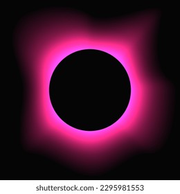 Circle illuminate frame with gradient. Pink round neon banner isolated on black background. Vector illustration