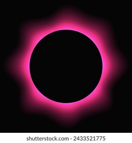 Círculo iluminar marco con degradado. Banner de neón redondo rosa aislado sobre fondo negro. Ilustración de vector