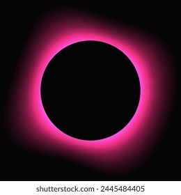 Circle illuminate frame with gradient. Pink round neon banner isolated on black background. Vector illustration
