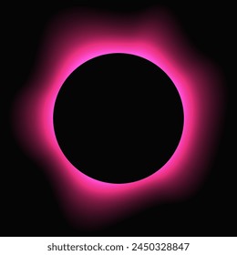 Circle illuminate frame with gradient. Pink round neon banner isolated on black background. Vector illustration