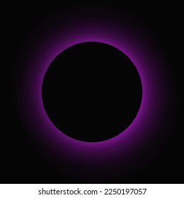 Circle illuminate frame with gradient. Purple round neon banner isolated on black background. Vector illustration