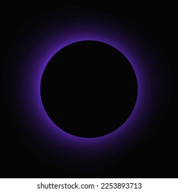 Circle illuminate frame with gradient. Purple round neon banner isolated on black background. Vector illustration