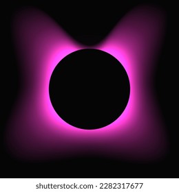 Circle illuminate frame with gradient. Purple round neon banner isolated on black background. Vector illustration