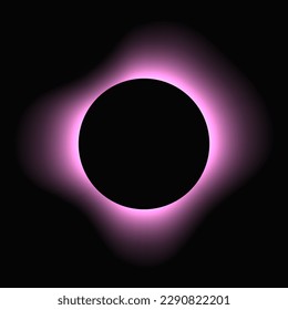 Marco iluminado en círculo con gradiente. Banner de neón morado sobre fondo negro. Ilustración del vector