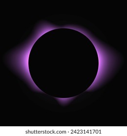 Circle illuminate frame with gradient. Purple round neon banner isolated on black background. Vector illustration