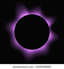Circle illuminate frame with gradient. Purple round neon banner isolated on black background. Vector illustration