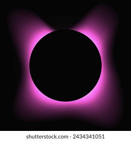 Circle illuminate frame with gradient. Purple round neon banner isolated on black background. Vector illustration