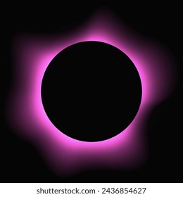 Circle illuminate frame with gradient. Purple round neon banner isolated on black background. Vector illustration
