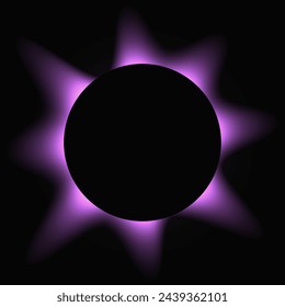 Circle illuminate frame with gradient. Purple round neon banner isolated on black background. Vector illustration