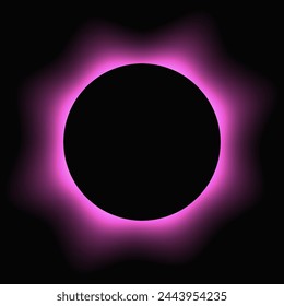 Circle illuminate frame with gradient. Purple round neon banner isolated on black background. Vector illustration