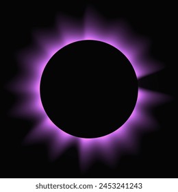 Circle illuminate frame with gradient. Purple round neon banner isolated on black background. Vector illustration
