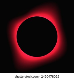 Circle illuminate frame with gradient. Red round neon banner isolated on black background. Vector illustration