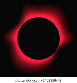 Circle illuminate frame with gradient. Red round neon banner isolated on black background. Vector illustration