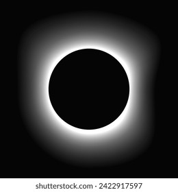 Circle illuminate frame with gradient. White round neon banner isolated on black background. Vector illustration