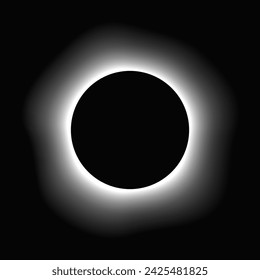 Circle illuminate frame with gradient. White round neon banner isolated on black background. Vector illustration