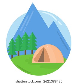 circle illustration of a campsite in nature. summer camp. outdoor activity. outdoor recreation. summer camping