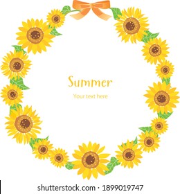 Circle illustration frame of the summer yellow sunflower. This is a summer background illustration.