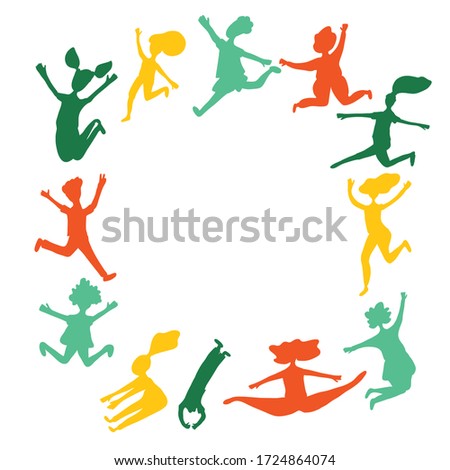Circle illustration of happy people, vector positive body, people jump and happines