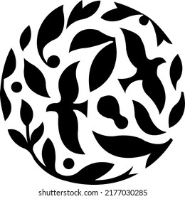 Umriss-Logo mit Vögeln und Blättern