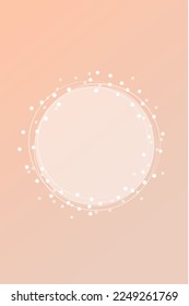 Circle image social media template with white lights bokeh and gently beige-pink background, geometric template for postcards, inscriptions, congratulations, text