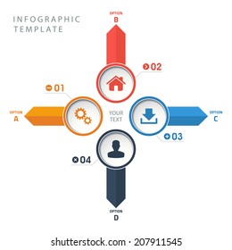 Circle info graphic template with icons on white background.
