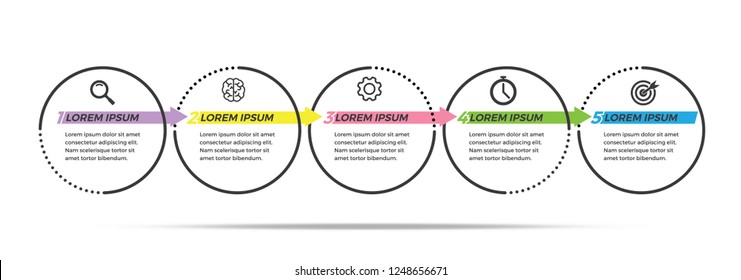 Circle infogaphic design template, info graphic with connecting arrow isolated on white background