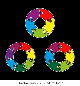 Circle infograph. Five, six, seven step puzzle process diagram. 5,6,7 section compare service banner. section shape, info graphic banner background