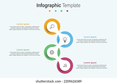 Infografía en círculo de 4 pasos de diseño infográfico. Se puede utilizar para diseño de flujo de trabajo, diagrama, presentación, diseño web. Concepto de negocio con 4 opciones, pasos o procesos. Plantilla de vector EPS 10 
