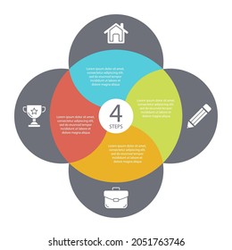 Circle infographic with 4 steps or options. Infographics template for business concept with arrow can be used for layout, presentations, banner, round diagram or graph. Vector illustration