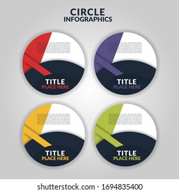 Infografía circular con 4 pasos, procesos, opciones, concepto. Plantilla para diagrama, negocio, presentaciones, diseño web. Ilustración conceptual vectorial de pancartas circulares coloridas con lugar para el texto